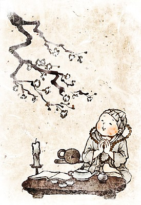 PSD 종교 여유 어린이 불교 일러스트 한명 사람 소년 믿음 부처님오신날 나뭇가지 찻잔 매화 촛대 동자승 염주 목탁 남자만 남자한명만 어린이만 소년만 소년한명만 국내일러스트 나무 1 기념일 남자 꽃 감정 잔 승려 불교용품 파일형식