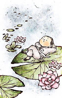 PSD 종교 여유 어린이 불교 일러스트 연꽃 한명 사람 소년 믿음 부처님오신날 연못 연잎 명상 낮잠 동자승 남자만 남자한명만 어린이만 소년만 소년한명만 국내일러스트 1 기념일 남자 꽃 감정 잎 잠 승려 파일형식