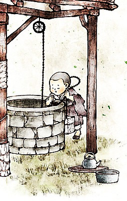 PSD 종교 여유 어린이 불교 일러스트 주전자 한명 사람 소년 믿음 부처님오신날 동자승 우물 두레박 세숫대야 남자만 남자한명만 어린이만 소년만 소년한명만 국내일러스트 1 기념일 남자 감정 주방용품 승려 파일형식