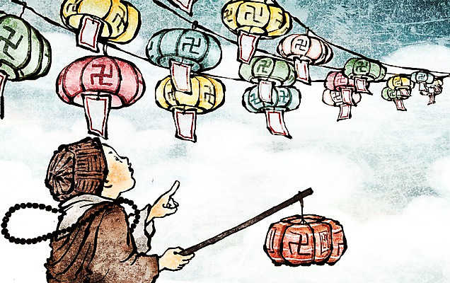 PSD 종교 여유 어린이 불교 일러스트 하늘 한명 사람 소년 믿음 부처님오신날 동자승 연등 남자만 남자한명만 어린이만 소년만 소년한명만 국내일러스트 1 기념일 남자 감정 등불 승려 불교용품 파일형식