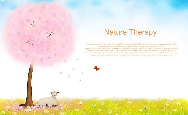 PSD 동물 한마리 사계절 계절 분홍색 백그라운드 일러스트 자연 꽃나무 잔디 초원 사람없음 가축 봄 벚꽃 양 벚나무 봄배경 국내일러스트 나무 식물 1 꽃 컬러 포유류 생태계 파일형식