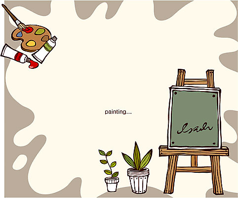 EPS 화분 백그라운드 라인일러스트 일러스트 미술 사람없음 물감 미술도구 붓 팔레트 라인아트 이젤 국내일러스트 선 문화예술 오브젝트 파일형식 벡터