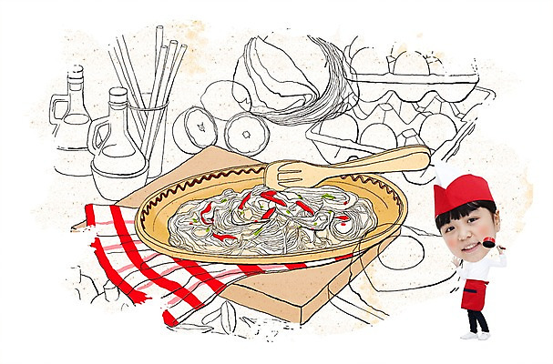 PSD 편집 편집이미지 어린이교육 교육 어린이 젓가락 상상 스파게티 집게 사람 소녀 계란 요리사 앞치마 희망 꿈 체험 병 냄비 장래희망 여자만 어린이만 소녀만 이미지편집 직업 식기 여자 감정 컨셉 파스타 수저 알 솥 파일형식