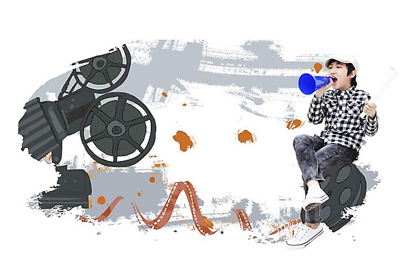 PSD 편집 편집이미지 어린이교육 교육 어린이 상상 한명 사람 소년 확성기 희망 꿈 체험 필름 장래희망 영화감독 영사기 남자만 남자한명만 어린이만 소년만 소년한명만 이미지편집 1 남자 감정 컨셉 감독 파일형식