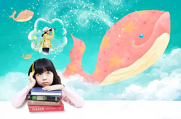 PSD 동물 구름 편집 편집이미지 어린이교육 교육 별 어린이 생각 상상 하늘 한명 사람 소녀 책 연필 희망 망원경 꿈 체험 고래 장래희망 여자만 여자한명만 어린이만 소녀만 소녀한명만 이미지편집 자연요소 1 여자 감정 컨셉 포유류 학용품 필기구 수중동물 파일형식