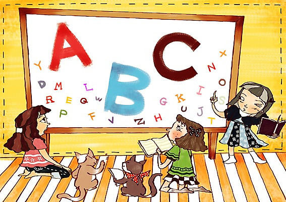 PSD 동물 캐릭터 한마리 학생 알파벳 영어 어린이교육 교육 초등학생 어린이 일러스트 홍보캐릭터 교과목 수업 교육캐릭터 사람 소녀 책 세명 반려동물 고양이 칠판 여자만 어린이만 소녀만 일러캐릭터 문자 1 여자 포유류 파일형식