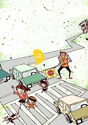 PSD 한마리 학생 어린이교육 교육 남자 도로 초등학생 어린이 일러스트 교과목 수업 사람 소녀 소년 여러명 성인 반려동물 교사 횡단보도 도덕 강아지 교통안전 교통정리 스쿨존 국내일러스트 동물 직업 1 여자 길 다수 교통 교통시설 안전 보행로 개 파일형식