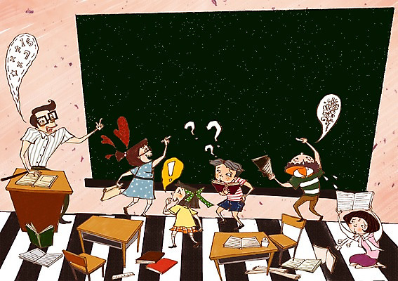 PSD 학생 어린이교육 교육 남자 초등학생 어린이 의자 일러스트 교과목 교실 수업 사람 소녀 소년 여러명 성인 책 교사 칠판 물음표 느낌표 체벌 책상 교과서 교탁 벌서기 국내일러스트 직업 기호 여자 가구 다수 학교 교재 파일형식