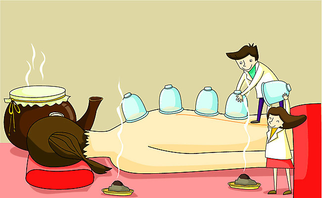 EPS 여자 남자 일러스트 의학 건강 미소 웃음 사람 치료 세명 30대 건강관리 도움 보호 질병 질병관리 한의원 한의사 뜸 부항 장년만 성인만 국내일러스트 컨셉 표정 병원 관리 장년 의사 파일형식 벡터