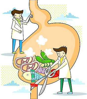 EPS 남자 일러스트 청진기 가위 건강 웃음 사람 두명 치료 30대 건강관리 진료 의사 도움 보호 질병 질병관리 위장 내과의사 폭식 내과 소화불량 남자만 성인남자만 장년만 장년남자만 성인만 국내일러스트 컨셉 의학 의료기기 문구용품 표정 병원 관리 장년 의료진 장기_의학 파일형식 벡터