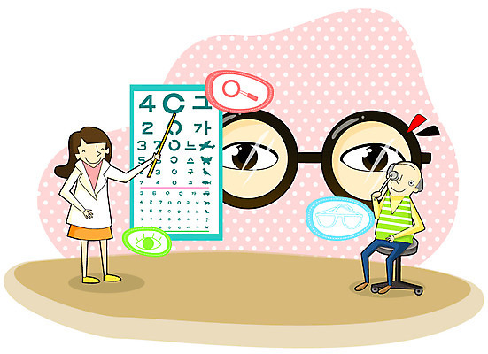 EPS 여자 노년 남자 안경 일러스트 의학 돋보기 건강 미소 웃음 사람 두명 치료 건강관리 환자 의사 도움 보호 질병 검사_조사 질병관리 시력 안과 시력검사 안구 노인만 성인만 눈건강 국내일러스트 잡화 컨셉 표정 병원 관리 성인 신체부위 의료진 파일형식 벡터