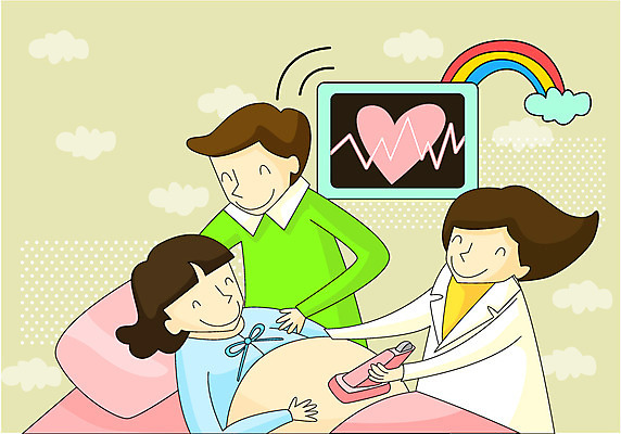 EPS 여자 남자 무지개 일러스트 의학 건강 미소 웃음 사람 치료 세명 건강관리 임산부 임신 의사 도움 보호 질병 질병관리 산부인과 초음파검사 국내일러스트 자연요소 컨셉 표정 병원 관리 의료진 검사_조사 파일형식 벡터