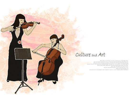 PSD 드레스 여자 문화 예술 악기 일러스트 문화예술 사람 두명 10대 보면대 연습 바이올린 즐거움 첼로 듀엣 2중주 여자만 십대만 십대여자만 국내일러스트 옷 감정 음악 연주 노래 청소년 현악기 파일형식 찰현악기