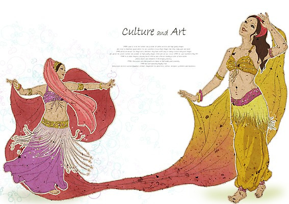 PSD 여자 문화 예술 일러스트 문화예술 사람 두명 30대 화려 인도 전통의상 즐거움 밸리댄스 여자만 성인여자만 장년만 장년여자만 성인만 국내일러스트 전통 감정 아시아 컨셉 장년 춤 파일형식