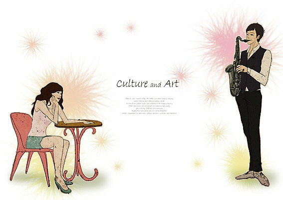 PSD 커플 여자 남자 문화 예술 악기 연주 의자 일러스트 탁자 문화예술 사람 두명 30대 색소폰 즐거움 장년만 성인만 국내일러스트 감정 음악 가구 관계 장년 목관악기 파일형식