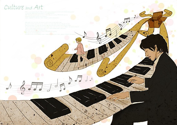 PSD 여자 남자 문화 어린이 예술 악기 연주 음표 일러스트 문화예술 사람 소녀 20대 10대 상자 건반 피아노 건반악기 종이상자 즐거움 피아니스트 선율 국내일러스트 기호 감정 음악 청소년 청년 연주자 파일형식