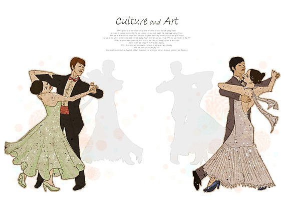 PSD 드레스 여자 남자 문화 예술 포즈 일러스트 나비넥타이 문화예술 사람 정장 여러명 20대 춤 즐거움 댄스스포츠 왈츠 청년만 성인만 국내일러스트 옷 감정 스포츠 다수 넥타이 청년 파일형식