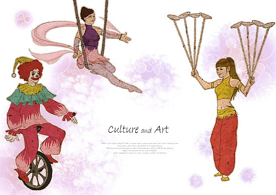 PSD 접시 여자 남자 문화 예술 일러스트 문화예술 사람 세명 공연 피에로 서커스 즐거움 외발자전거 접시돌리기 국내일러스트 식기 감정 이벤트 자전거 묘기 파일형식