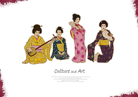 PSD 여자 문화 예술 악기 연주 일러스트 문화예술 사람 여러명 20대 30대 일본 전통의상 기모노 즐거움 전통무용 게이샤 샤미센 여자만 성인여자만 성인만 국내일러스트 전통 감정 아시아 음악 다수 청년 장년 춤 일본전통의상 파일형식