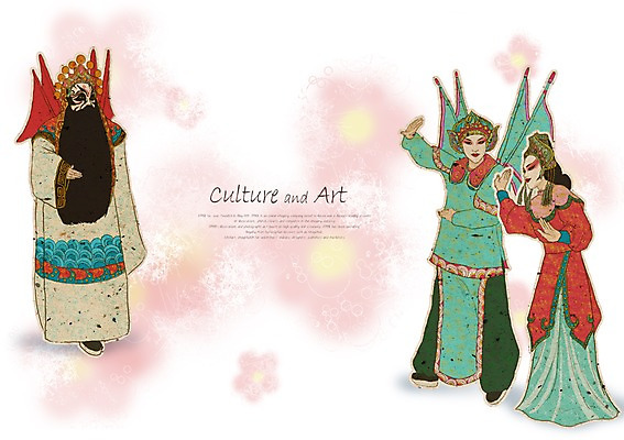 PSD 여자 남자 문화 예술 일러스트 문화예술 사람 20대 세명 30대 화장 공연 전통의상 전통공연 즐거움 경극 성인만 국내일러스트 전통 감정 이벤트 청년 장년 뷰티 파일형식