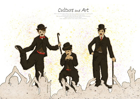 PSD 남자 문화 예술 일러스트 지팡이 문화예술 사람 세명 공연 기쁨 무대 연기 배우 군중 박수 찰리채플린 콧수염 즐거움 남자만 국내일러스트 감정 수염 손짓 이벤트 연예인 파일형식