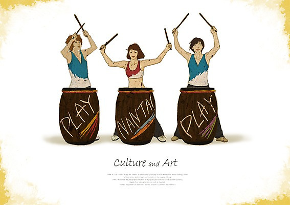 PSD 여자 남자 문화 예술 연주 일러스트 문화예술 사람 세명 30대 공연 북 즐거움 북채 리듬 장년만 성인만 국내일러스트 감정 음악 타악기 이벤트 장년 파일형식