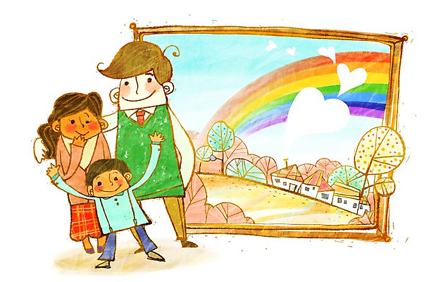 PSD 나무 여자 남자 행복 어린이 액자 무지개 일러스트 가족 주택 함께함 사랑 웃음 사람 풍경 세명 부모 자녀 즐거움 다문화 다문화사회 다문화가정 소통 어린이만 국내일러스트 자연요소 식물 감정 컨셉 관계 표정 건물 사회_공동체 사회이슈 파일형식