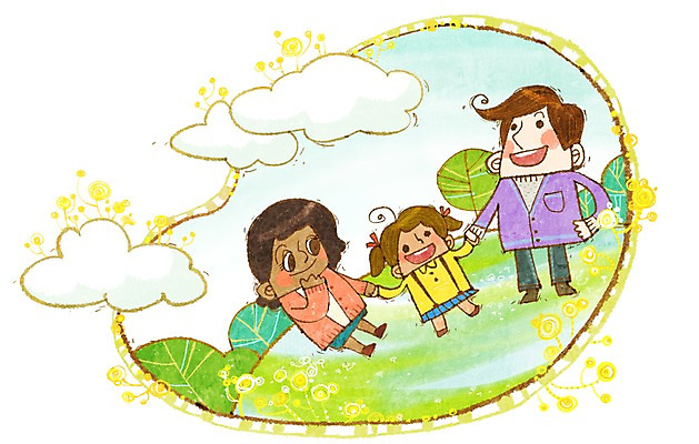 PSD 여자 남자 행복 어린이 일러스트 가족 함께함 사랑 미소 웃음 사람 소녀 초원 세명 부모 산책 자녀 즐거움 다문화 다문화사회 다문화가정 소통 어린이만 국내일러스트 감정 컨셉 관계 휴식 표정 사회_공동체 사회이슈 파일형식