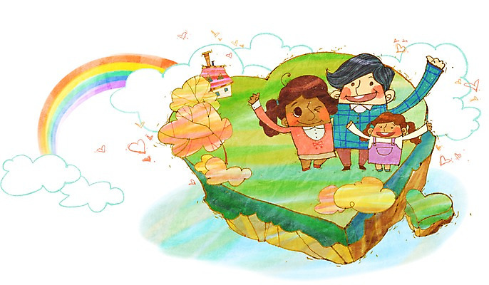 PSD 여자 남자 행복 어린이 섬 무지개 일러스트 가족 주택 함께함 사랑 미소 웃음 사람 소녀 세명 부모 자녀 하트 즐거움 다문화 손인사 다문화사회 다문화가정 소통 어린이만 국내일러스트 자연요소 모양 감정 컨셉 관계 표정 건물 인사 사회_공동체 사회이슈 파일형식