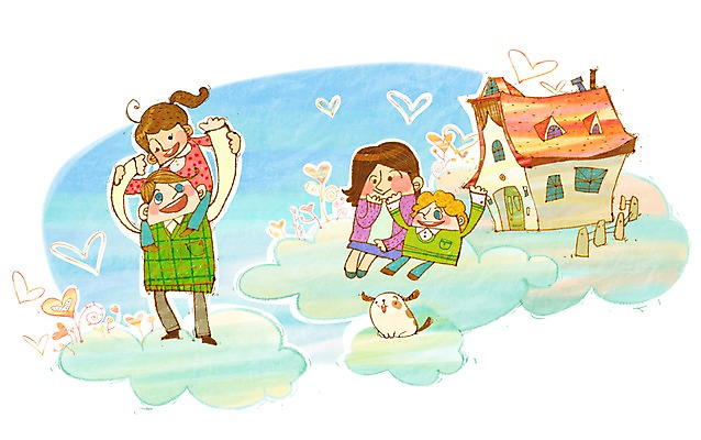 PSD 구름 여자 남자 행복 어린이 일러스트 가족 주택 함께함 사랑 웃음 사람 여러명 건물 울타리 즐거움 다문화 다문화사회 다문화가정 소통 어린이만 국내일러스트 자연요소 건축물 감정 다수 컨셉 관계 표정 담장 사회_공동체 사회이슈 파일형식