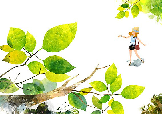 PSD 나무 사계절 계절 여자 여유 백그라운드 일러스트 자연 나뭇잎 한명 사람 풍경 여름 나뭇가지 시원함 여자만 여자한명만 국내일러스트 식물 1 감정 잎 생태계 파일형식