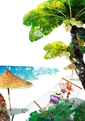 PSD 모자 사계절 계절 여자 여유 백그라운드 일러스트 자연 한명 사람 풍경 해변 여름 야자수 파라솔 시원함 해먹 여자만 여자한명만 국내일러스트 나무 1 잡화 감정 바다 침대 생태계 파일형식