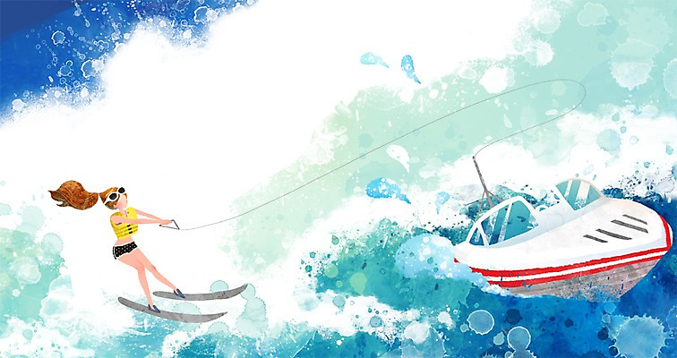 PSD 사계절 계절 여자 여유 파도 바다 백그라운드 일러스트 자연 한명 사람 풍경 여름 레포츠 선글라스 보트 시원함 수상스키 여자만 여자한명만 국내일러스트 1 감정 안경 배_교통 레저 수상스포츠 생태계 파일형식