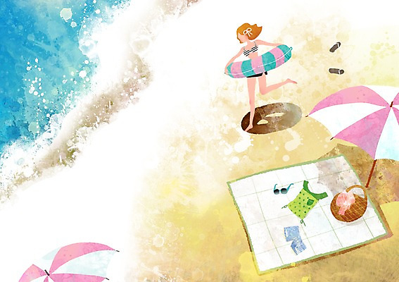 PSD 옷 사계절 계절 여자 여유 모래 백그라운드 가방 일러스트 자연 물놀이 한명 사람 풍경 해변 여름 선글라스 파라솔 시원함 돗자리 튜브 여자만 여자한명만 국내일러스트 1 잡화 감정 안경 바다 놀이 생태계 파일형식