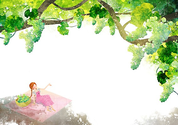 PSD 사계절 계절 여자 여유 백그라운드 밭 과일 일러스트 자연 휴식 한명 사람 풍경 여름 바구니 그늘 시원함 돗자리 청포도 여자만 여자한명만 국내일러스트 1 감정 컨셉 농업 포도 생태계 파일형식