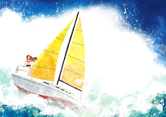 PSD 사계절 계절 여자 여유 파도 바다 백그라운드 요트 일러스트 자연 하늘 한명 사람 풍경 여름 시원함 선박 여자만 여자한명만 국내일러스트 1 감정 수상교통 배_교통 생태계 파일형식