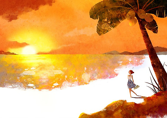 PSD 사계절 계절 여자 여유 백그라운드 일러스트 자연 그림자 한명 사람 풍경 해변 여름 야자수 태양 노을 시원함 여자만 여자한명만 국내일러스트 자연요소 나무 1 감정 바다 생태계 파일형식