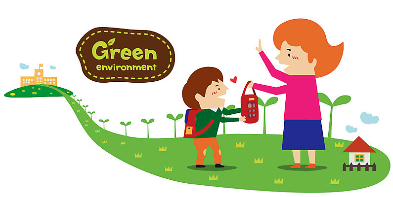 EPS 여자 아들 어린이 캠페인 일러스트 학교 엄마 주택 사람 소년 두명 초록색 새싹 자연보호 환경 그린캠페인 절약 그린에너지 보호 사회이슈 환경보전 도시락 국내일러스트 모자관계 식물 교육 남자 음식 컬러 컨셉 가족 자연 건물 에너지 파일형식 벡터