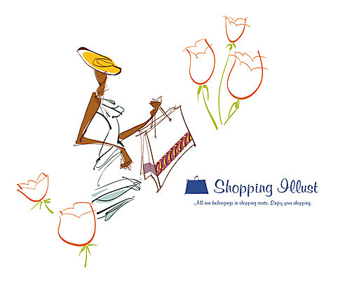 EPS 라이프스타일 여자 꽃 일러스트 한명 사람 라이프 쇼핑 쇼핑백 여자만 여자한명만 국내일러스트 식물 1 가방 생활 파일형식 벡터