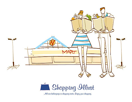 EPS 라이프스타일 여자 남자 음식 일러스트 봉투 사람 두명 라이프 쇼핑 장보기 마트 국내일러스트 생활 상점 파일형식 벡터