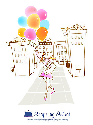 EPS 라이프스타일 여자 길 일러스트 선물 한명 사람 건물 라이프 선물상자 쇼핑 쇼핑백 풍선 여자만 여자한명만 국내일러스트 1 건축물 가방 생활 상자 파일형식 벡터