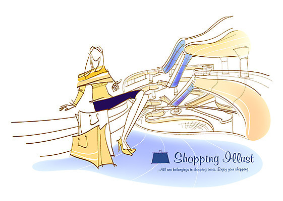 EPS 라이프스타일 여자 일러스트 한명 사람 라이프 쇼핑 쇼핑백 백화점 여자만 여자한명만 국내일러스트 1 가방 생활 상점 파일형식 벡터