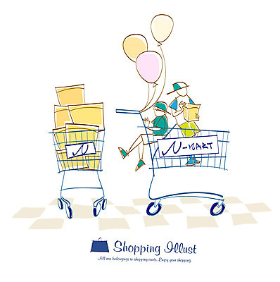 EPS 라이프스타일 어린이 일러스트 사람 두명 라이프 쇼핑 상자 카트 쇼핑카 풍선 어린이만 국내일러스트 생활 파일형식 벡터
