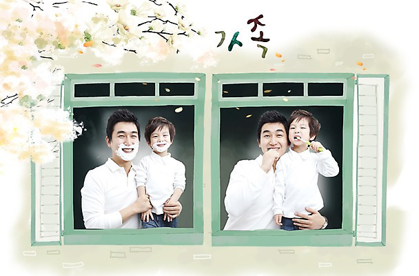 PSD 편집 편집이미지 남자 꽃 행복 아들 어린이 창문 가족 미소 웃음 사람 소년 화목 양치 아빠 칫솔 창가 면도 면도크림 부자지간 남자만 이미지편집 식물 감정 컨셉 관계 모션 표정 위생용품 청결 파일형식