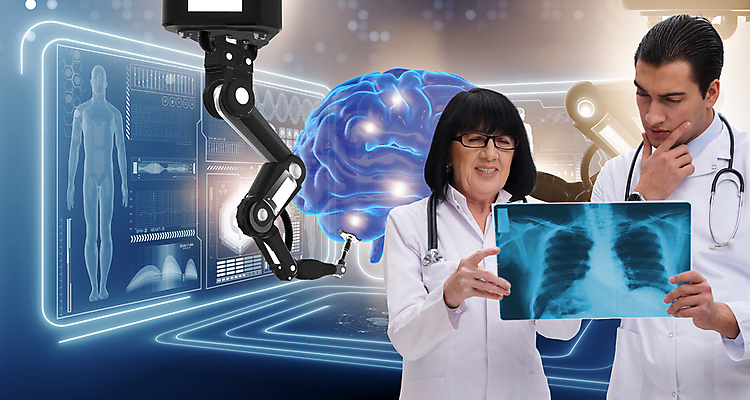 포토 JPG 해외이미지 여자 남자 중년 의학 엑스레이 들기 상반신 성인 두명 앞모습 옆모습 진료 의사 관찰 뇌 로봇팔 홀로그램 해외202105 의료로봇 해외포토 뷰포인트 모션 사람 의료진 로봇 파일형식