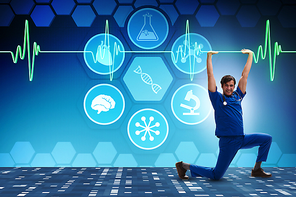 포토 JPG 해외이미지 전신 남자 포즈 한명 성인 앞모습 손들기 의사 잡기 맥박 무릎꿇기 심전도 홀로그램 힘듦 성인남자한명만 해외202105 해외포토 1 뷰포인트 컨셉 의학 모션 사람 의료진 남자한명만 성인남자만 파일형식