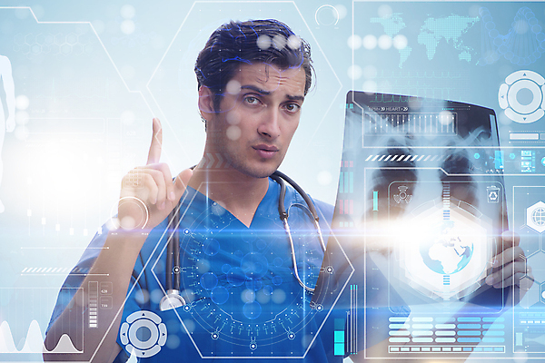 포토 JPG 해외이미지 응시 남자 의학 청진기 엑스레이 한명 들기 손짓 상반신 성인 앞모습 의사 홀로그램 성인남자한명만 해외202105 해외포토 1 시선 뷰포인트 의료기기 모션 사람 의료진 남자한명만 성인남자만 파일형식