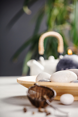 포토 JPG 해외이미지 잎 실내 사람없음 아웃포커스 소프트포커스 아로마 아로마테라피 스톤 나무접시 해외202004 해외포토 식물 접시 촬영기법 내부 테라피 파일형식