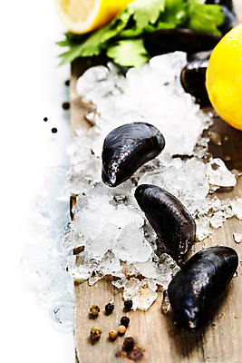 포토 JPG 해외이미지 사람없음 아웃포커스 얼음 레몬 흰배경 홍합 후추 나무도마 해외202004 해외포토 자연요소 백그라운드 과일 어패류 도마 촬영기법 목재 흰색 향신료 파일형식