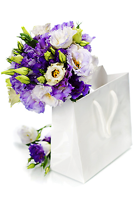 포토 JPG 해외이미지 꽃다발 실내 사람없음 쇼핑백 흰배경 담기 리시안셔스 해외202004 해외포토 꽃 백그라운드 가방 모션 내부 흰색 파일형식